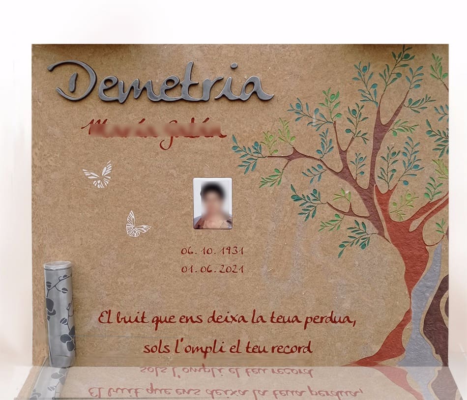 Lápida Arbol Grabado y Pintado